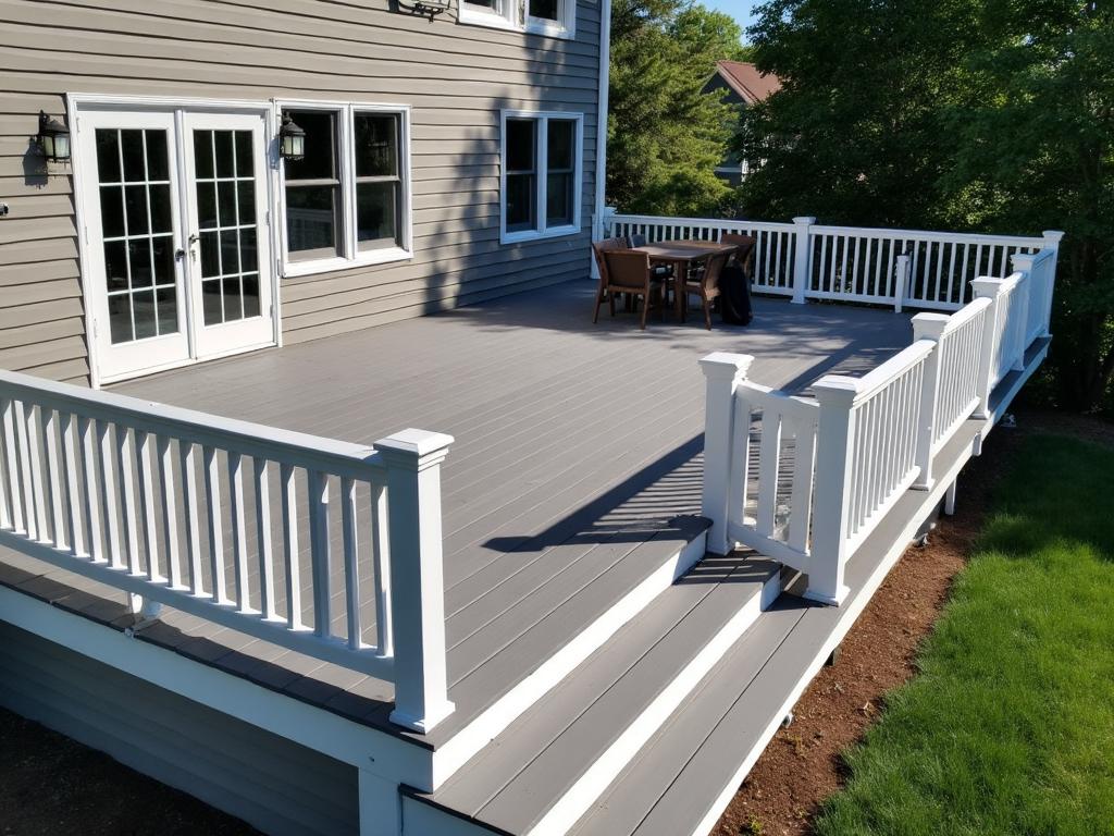 Multi-level deck with separate zones for dining, lounging, and entertaining