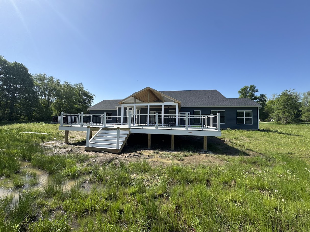 Completed deck with covered porch showing final project results