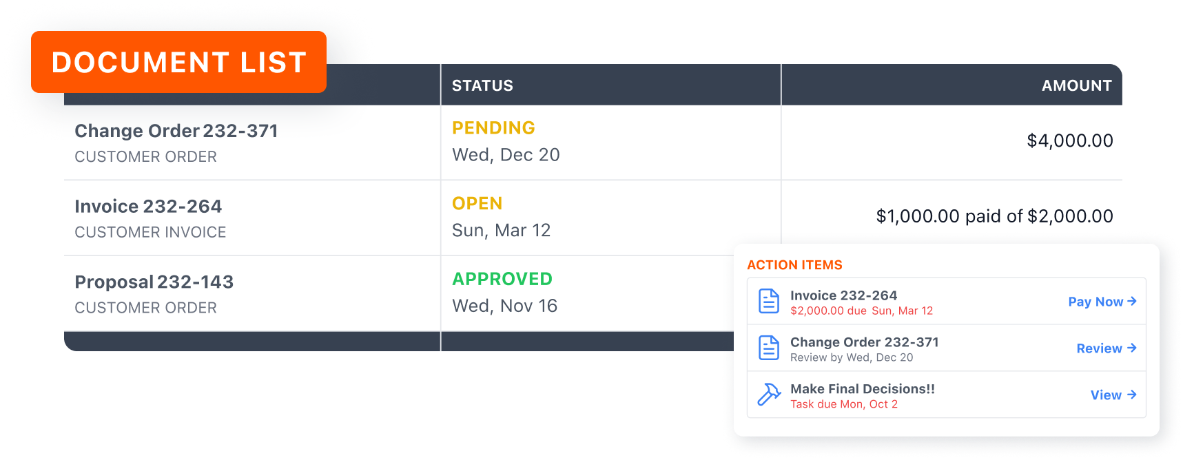 Document management portal for contracts, invoices, and project files